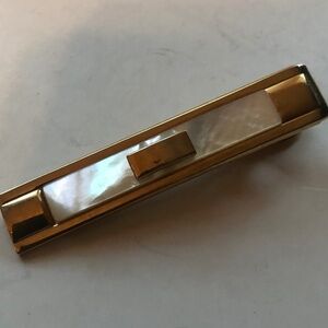 Vintage Anson white abalone and gold coloured metal tie clip- used